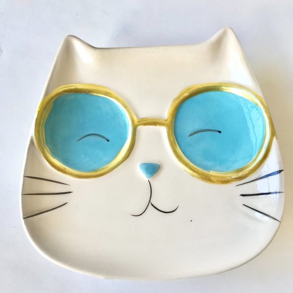 Ceramic Cat Trinket Dish Jewelry Tray Soap Dish Pink Blue Purple Cream Kitty - Picture 6 of 15